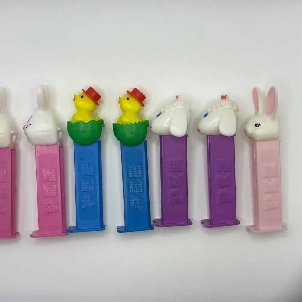 Vtg Easter PEZ Candy Dispenser Lot (8) Bunny,Lamb,Chicks 80s 90s Retro w/ Feet